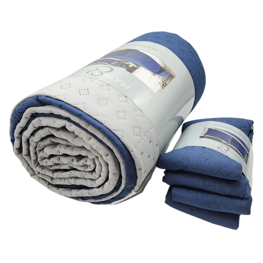 Hudson Essex 3pc Navy Gray Reversible One King Size Quilt And 2 Standard‎ Shams